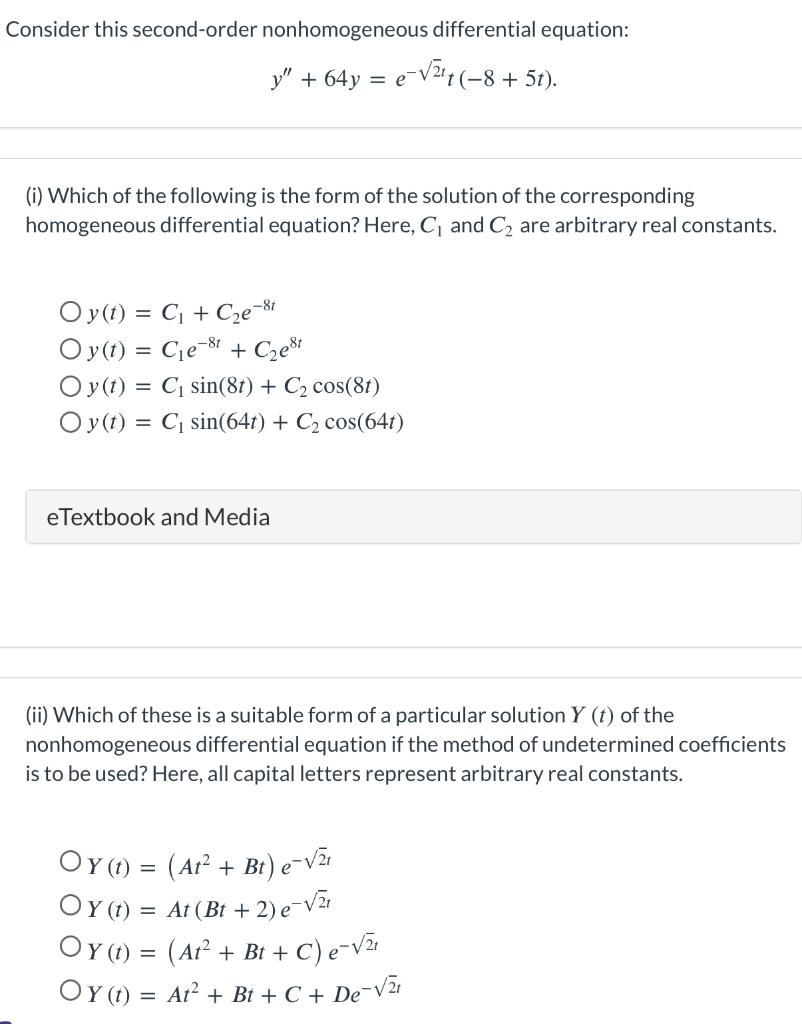 Solved Consider This Second Order Nonhomogeneous Chegg