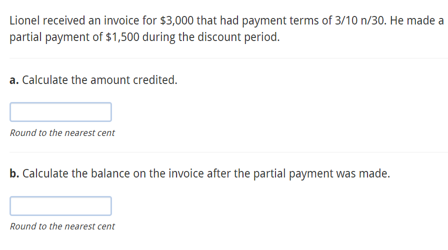 Solved Lionel Received An Invoice For 3 000 That Had Chegg