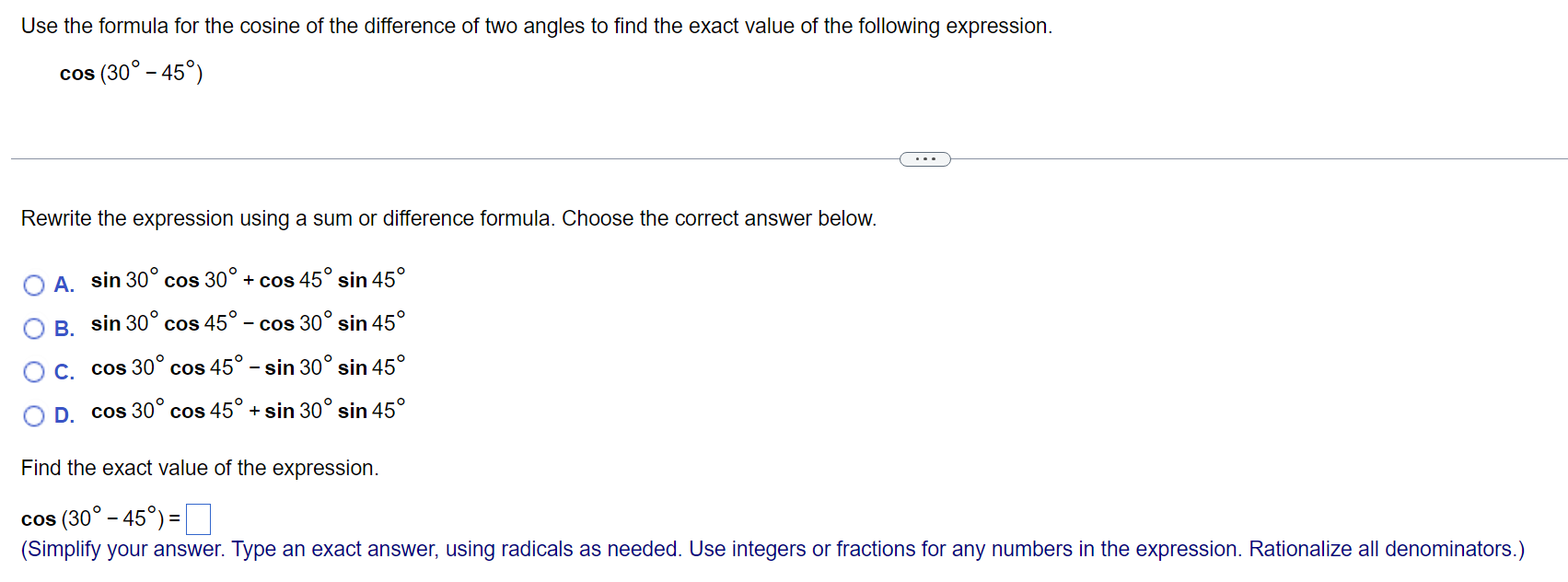 Solved Cos Rewrite The Expression Using A Sum Or Chegg