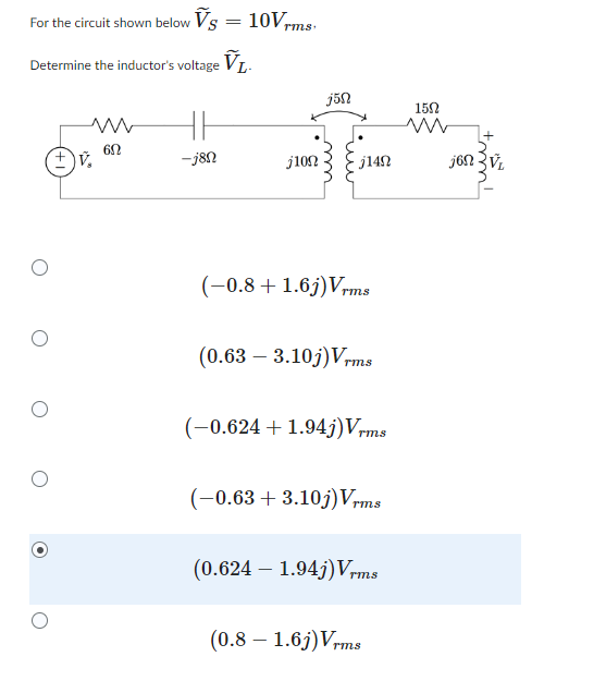 Solved For The Circuit Shown Below V S 10VrmsDetermine The Chegg