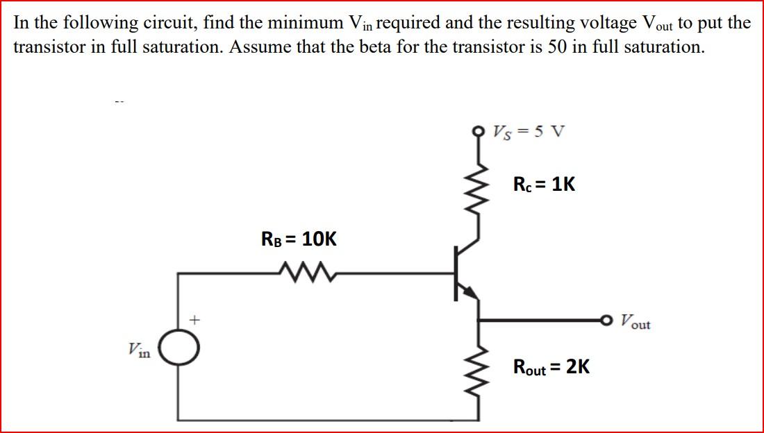 Solved In The Following Circuit Find The Minimum Vin Chegg