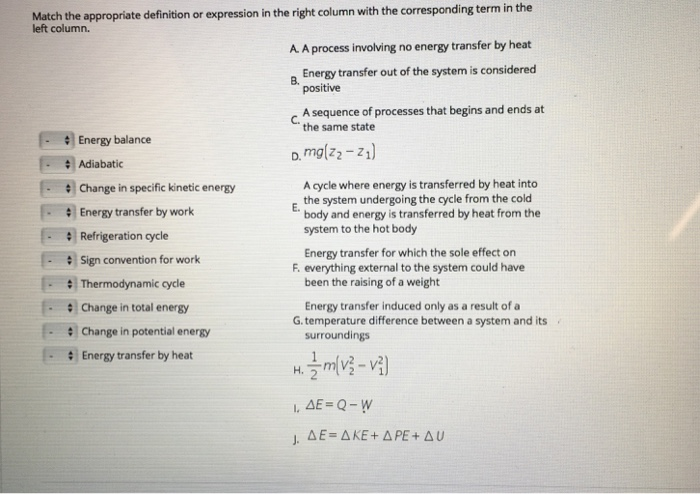 Solved Match The Appropriate Definition Or Expression In The Chegg