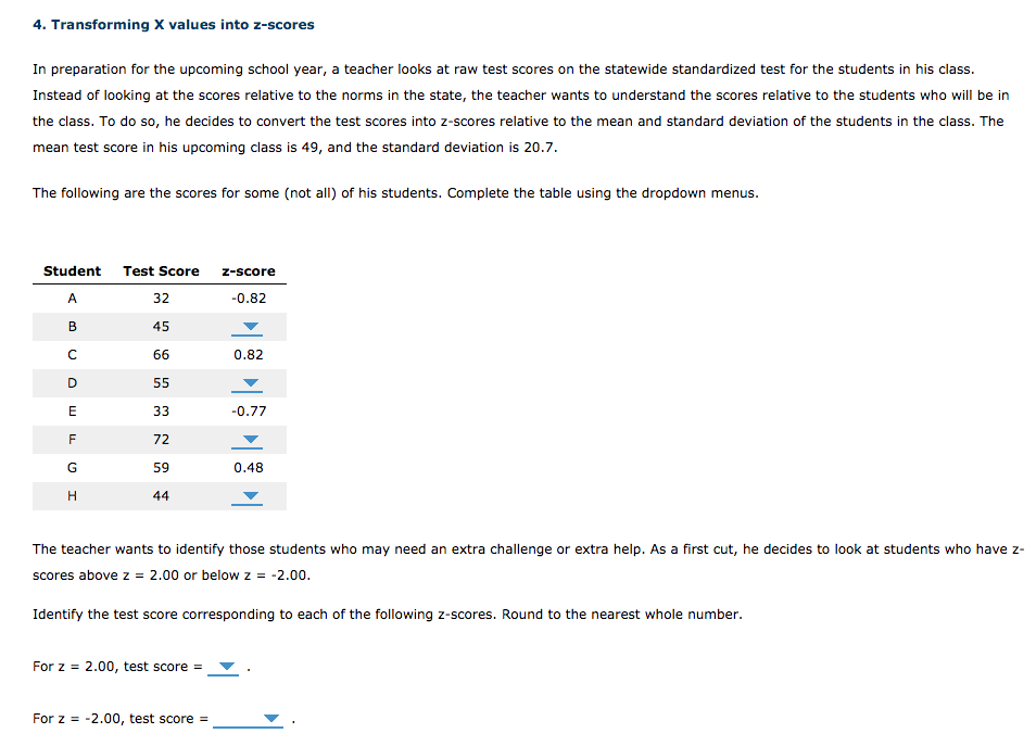 Solved 4 Transforming X Values Into Z Scores In Preparation Chegg