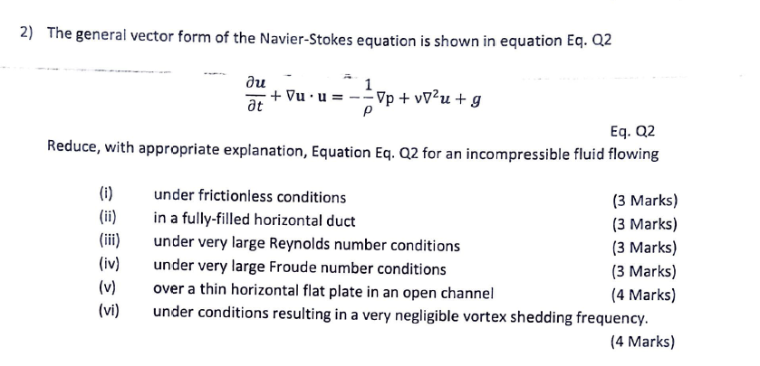 Solved 2 The General Vector Form Of The Navier Stokes Chegg