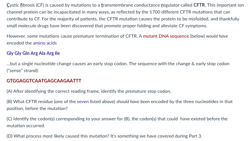 Solved Cystic Fibrosis Cf Is Caused By Mutations To A Chegg