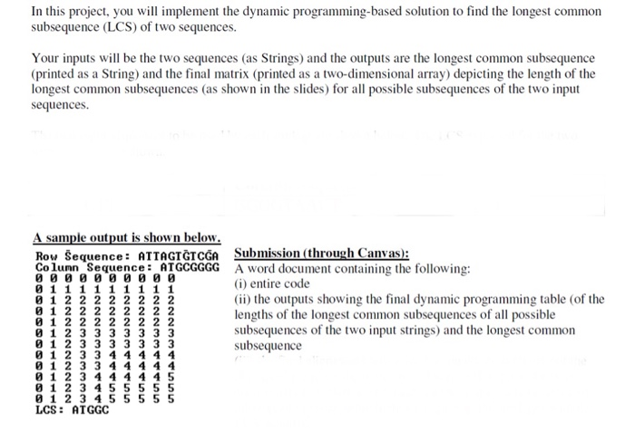 Solved Needs To Input Two Sequences Then Identify LCS Chegg