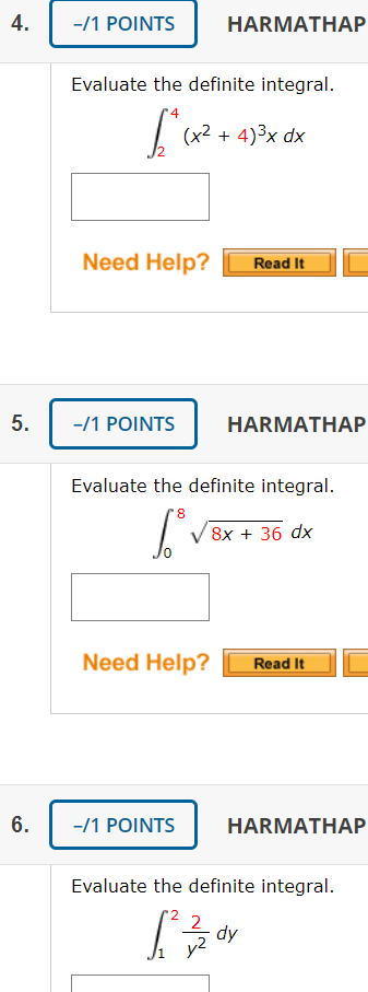 Solved 1 POINTS HARMATHAP Evaluate The Definite Integral Chegg