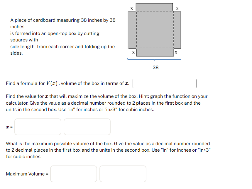 Solved A Piece Of Cardboard Measuring Inches By Inches Chegg