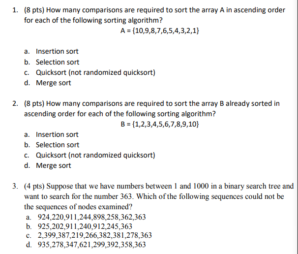 Solved Pts Many Comparisons Required Sort Array Ascending Order