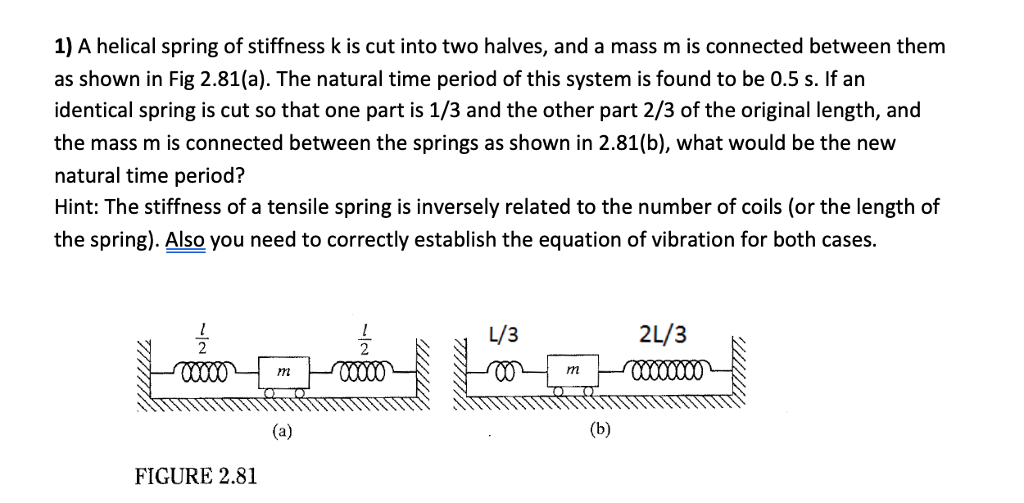 Solved A Helical Spring Of Stiffness K Is Cut Into Two Chegg