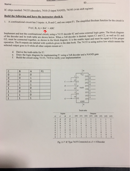 Solved Name Ic Chips Needed S Decoder O Input Chegg