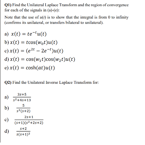 Solved Q1 Find The Unilateral Laplace Transform And The Chegg