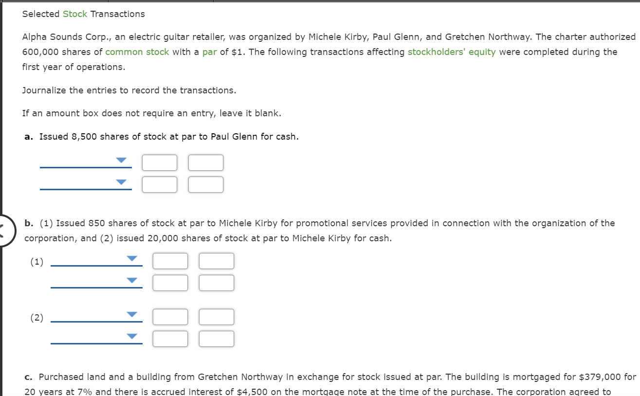 Solved Selected Stock Transactions Alpha Sounds Corp An Chegg