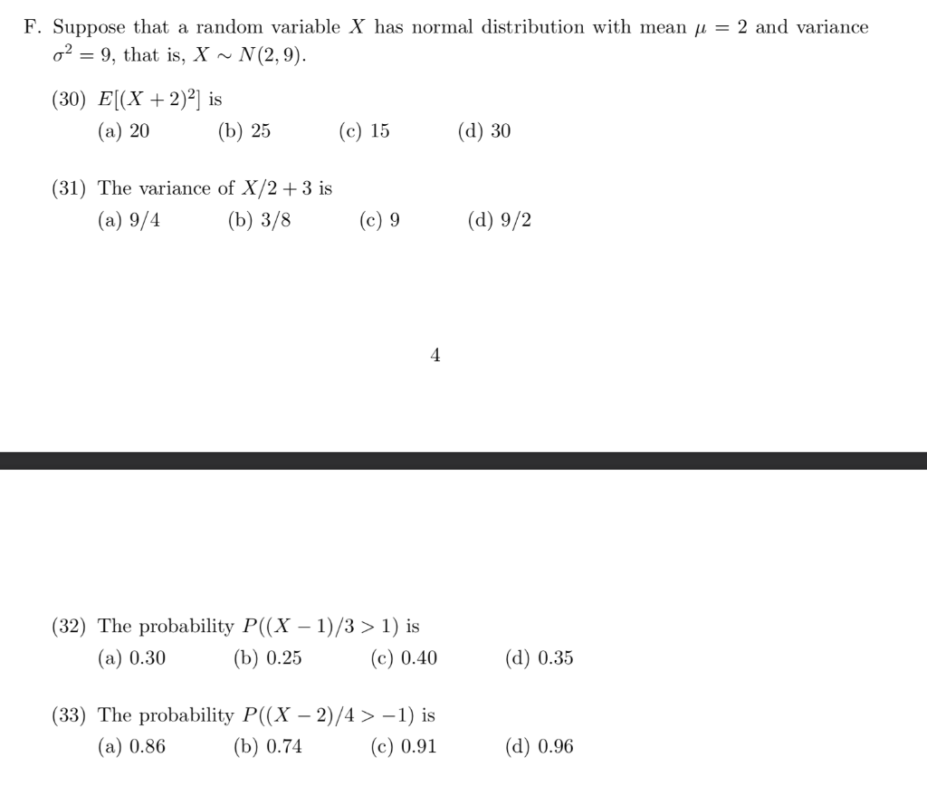 Solved F Suppose That A Random Variable X Has Normal Chegg