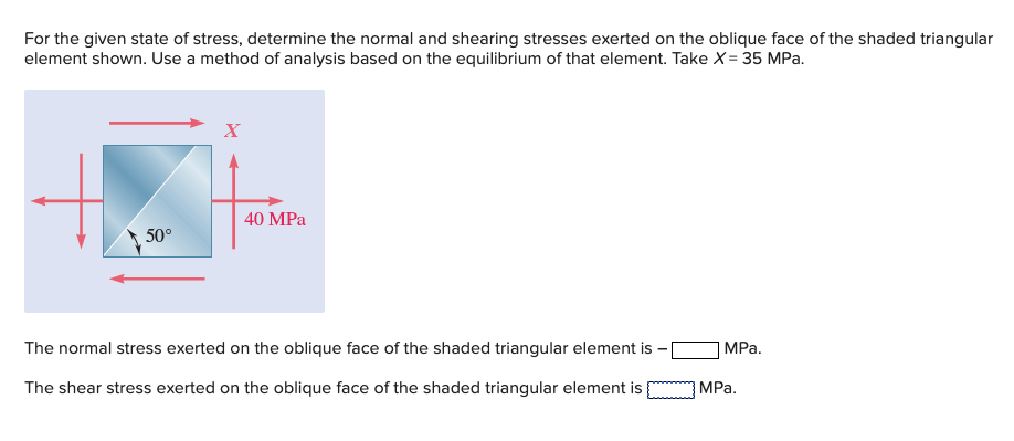 Solved For The Given State Of Stress Determine The Normal Chegg