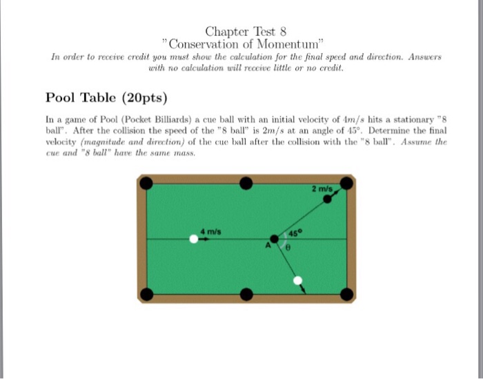 Solved In A Game Of Pool (Pocket Billiards) A Cur Ball Wi...