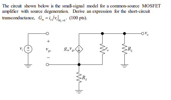 Solved The Circuit Shown Below Is The Small Signal Model For Chegg