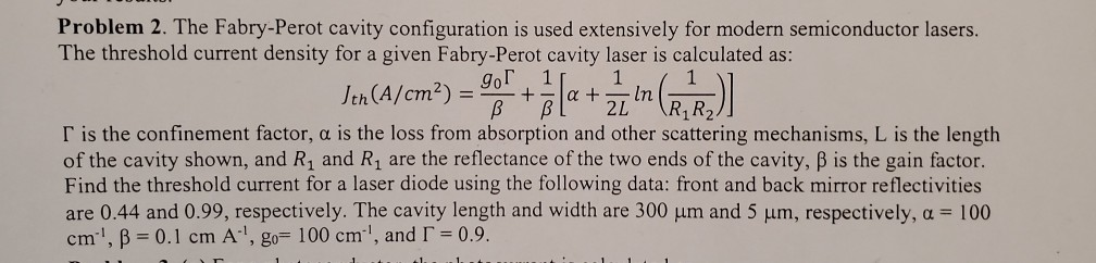 Solved Problem The Fabry Perot Cavity Configuration Is Chegg