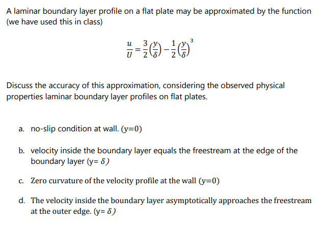 Solved A Laminar Boundary Layer Profile On A Flat Plate May Chegg