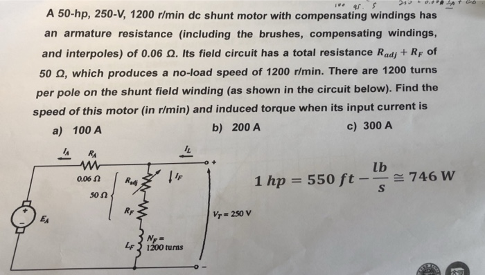 Solved A Hp V R Min Dc Shunt Motor With Chegg