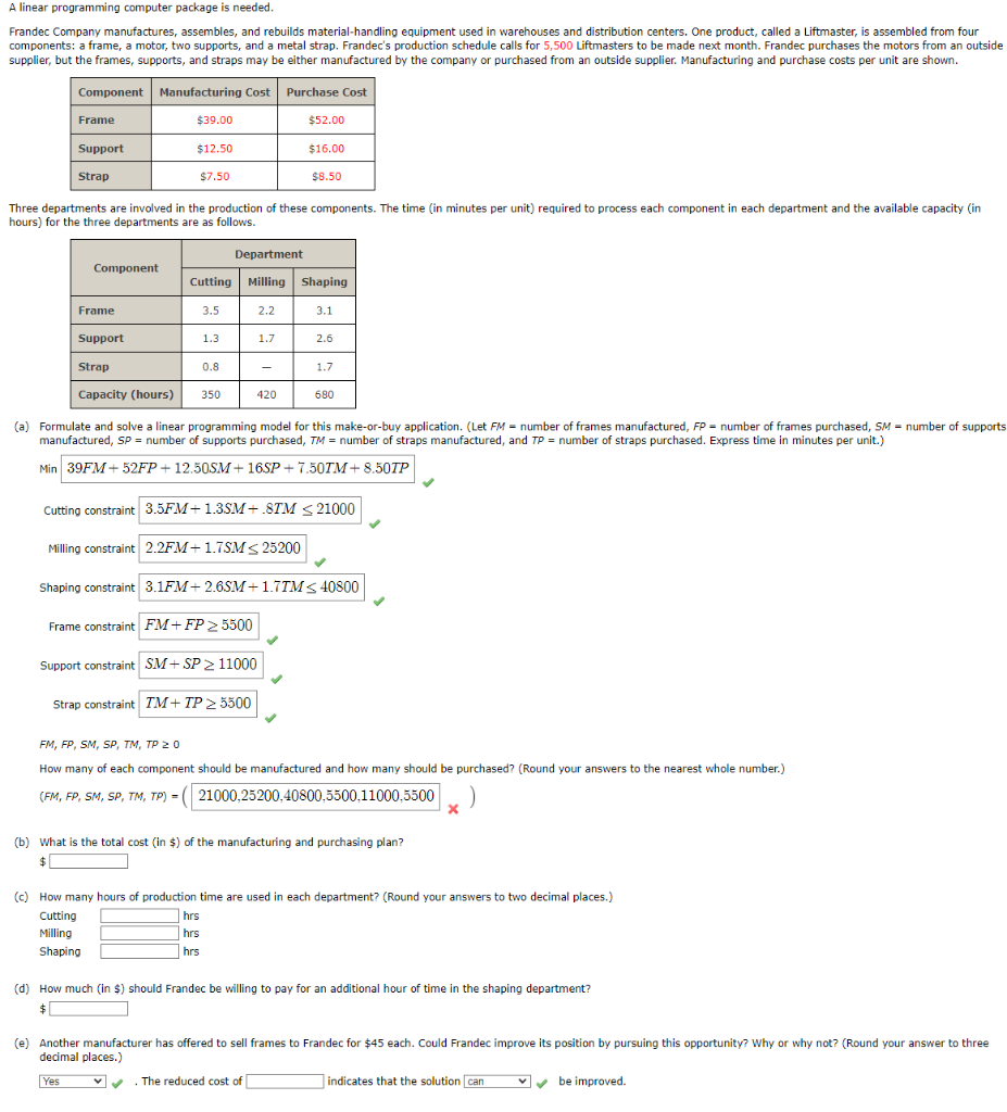 Solved A Linear Programming Computer Package Is Needed Chegg