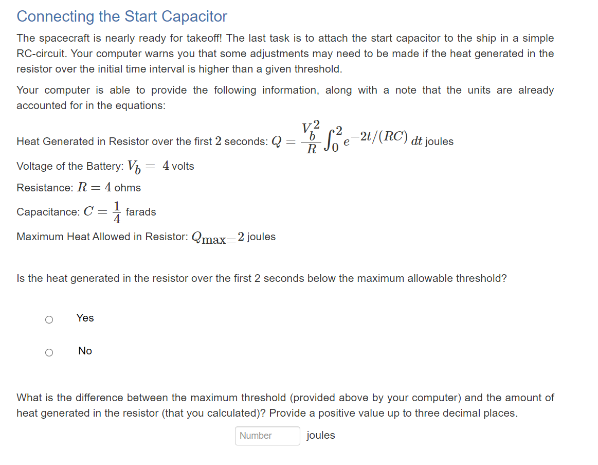 Solved Connecting The Start Capacitor The Spacecraft Is