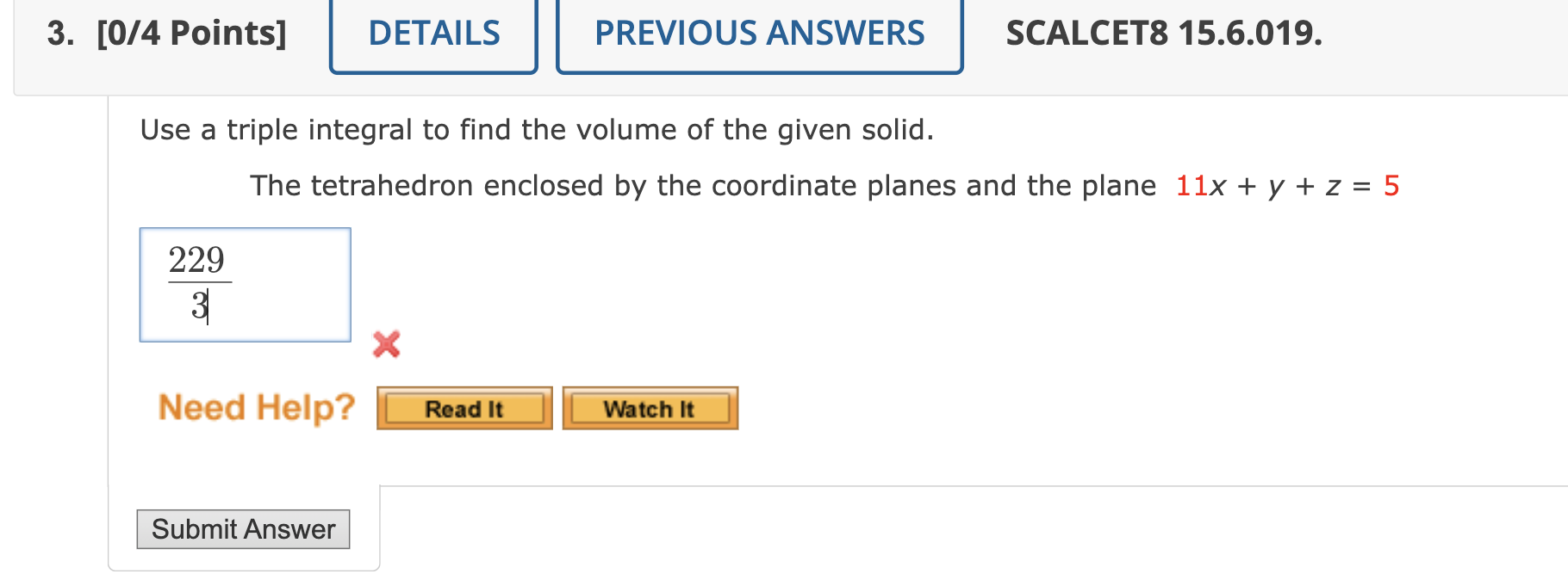 Solved Use A Triple Integral To Find The Volume Of The Given Chegg