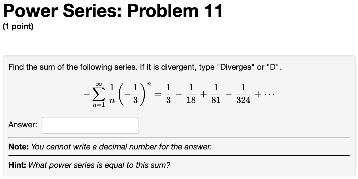 Solved Power Series Problem 11 1 Point Find The Sum Of Chegg