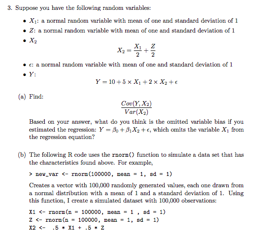 Solved Suppose You Have The Following Random Variables Chegg