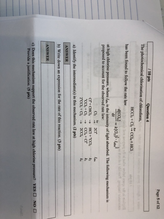 Solved Page 5 Of 12 110 Pts The Photochemical Chlorination Chegg