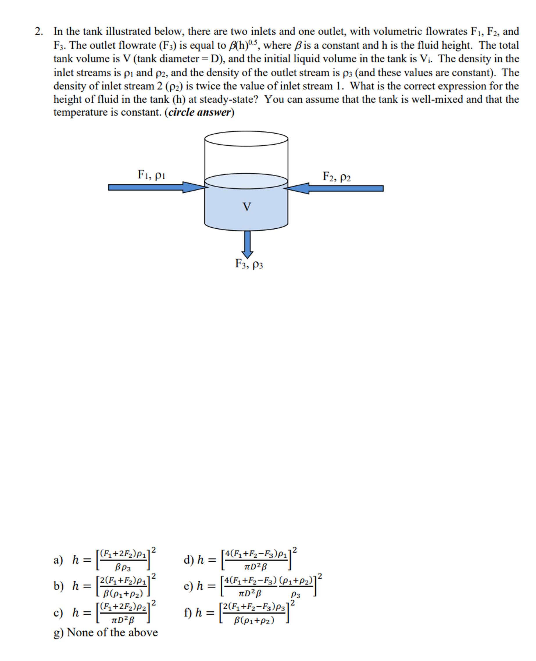 Solved In The Tank Illustrated Below There Are Two Inlets Chegg