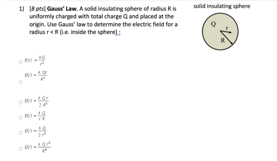 Solved Solid Insulating Sphere Pts Gauss Law A Chegg