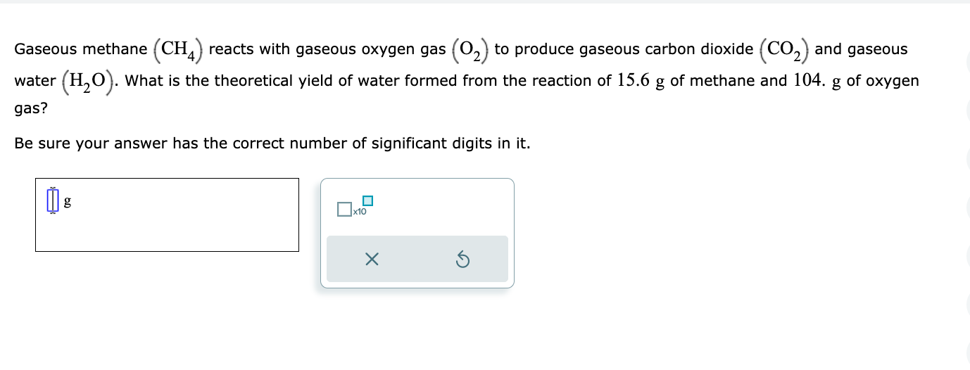 Solved Gaseous Methane CH4 Reacts With Gaseous Oxygen Gas Chegg