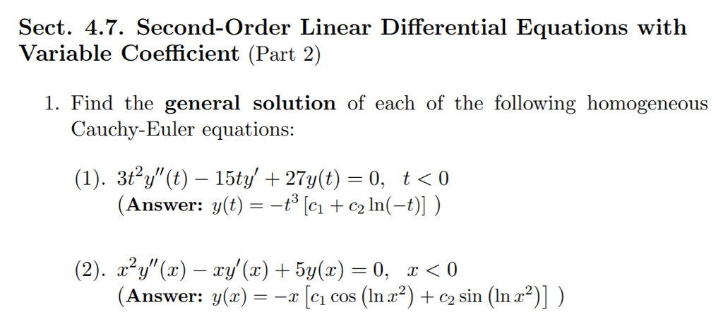 Solved Sect Second Order Linear Differential Equations Chegg