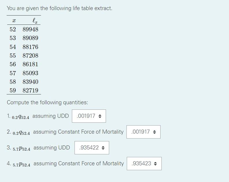 Solved You Are Given The Following Life Table Extract Chegg