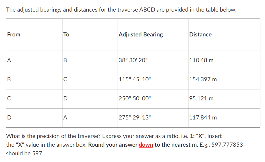 Solved The Adjusted Bearings And Distances For The Traverse Chegg