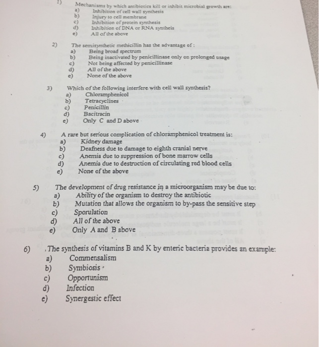 Solved Mechanisms By Which Antibioties Kill Or Inhibit Chegg