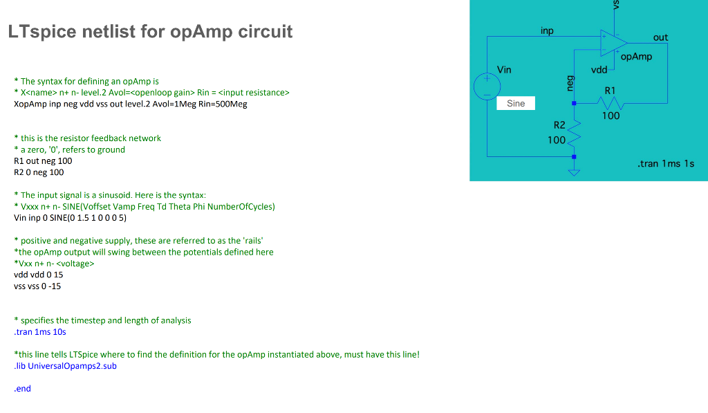 Solved Ltspice Netlist For Opamp Circuit Inp Out Opamp Vin Chegg