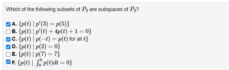 Solved Which Of The Following Subsets Of P2 Are Subspaces Of Chegg