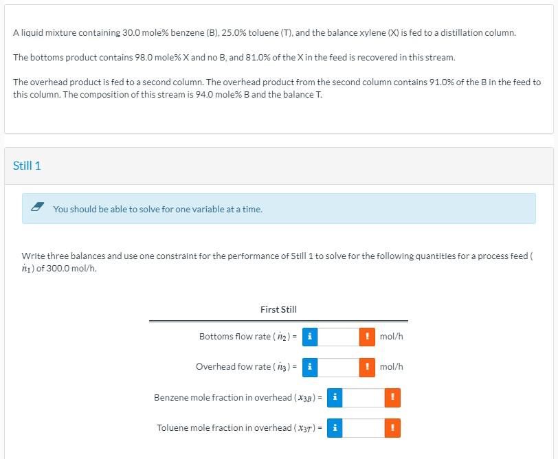 Solved A Liquid Mixture Containing 30 0 Mole Benzene B Chegg