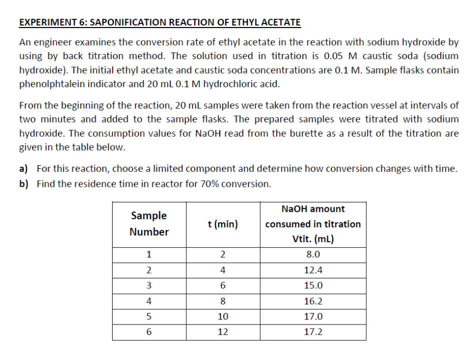 Solved Experiment Saponification Reaction Of Ethyl Chegg