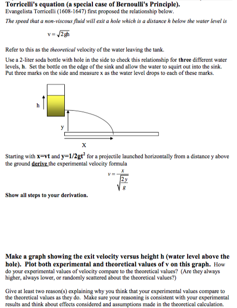 Solved Torricelli S Equation A Special Case Of Bernoulli S Chegg