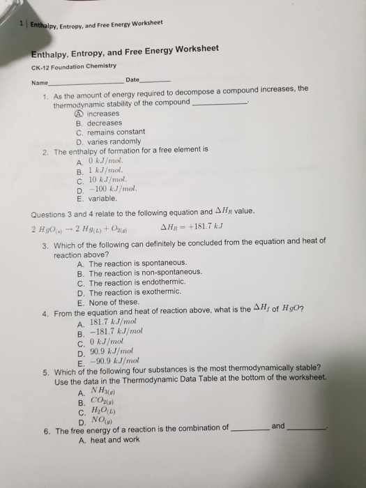 ️Energy And Enthalpy Worksheet Free Download Gambr co