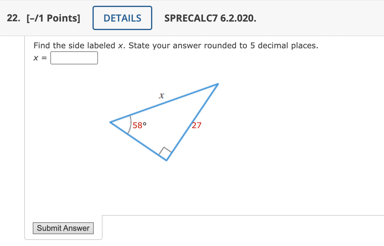 Solved Find The Side Labeled X State Your Answer Rounded To Chegg