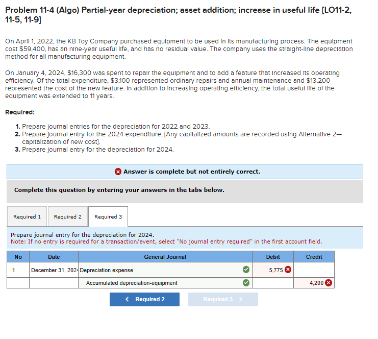 Problem Algo Partial Year Depreciation Asset Chegg