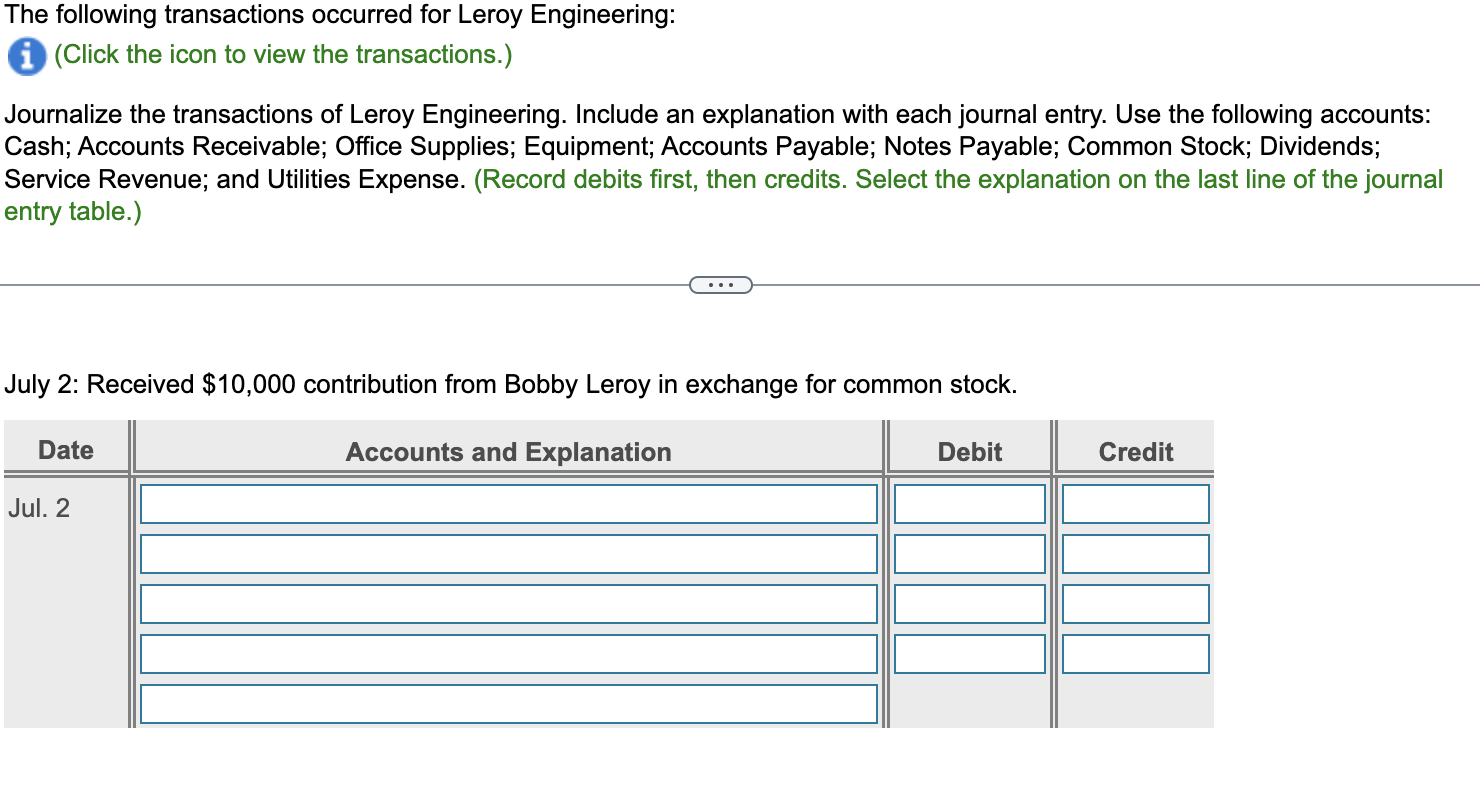 Solved The Following Transactions Occurred For Leroy Chegg