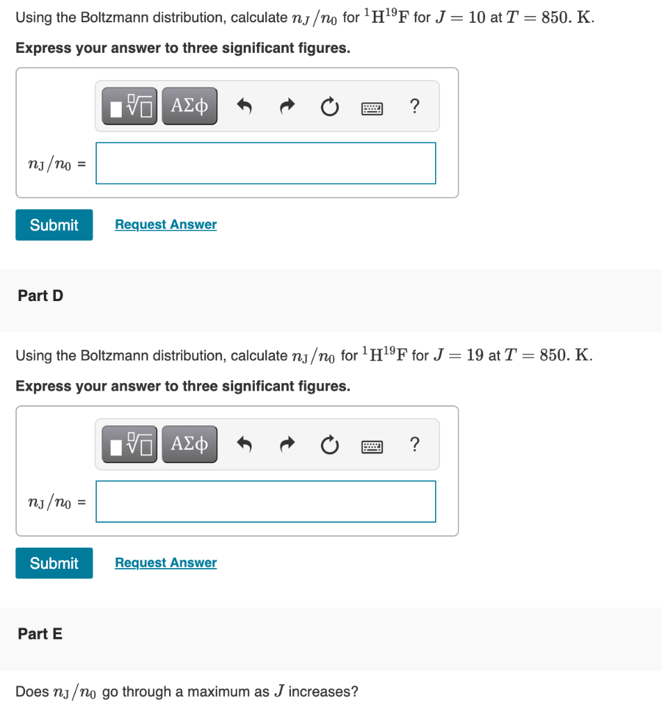 Solved Using The Boltzmann Distribution Calculate NJ N0 For Chegg