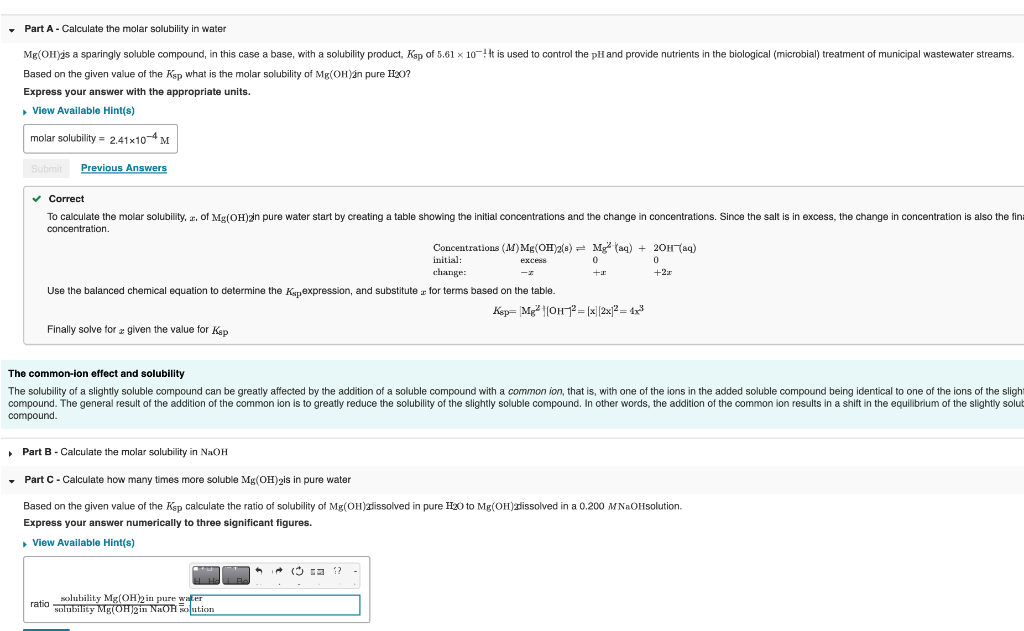 Solved Part A Calculate The Molar Solubility In Water Chegg