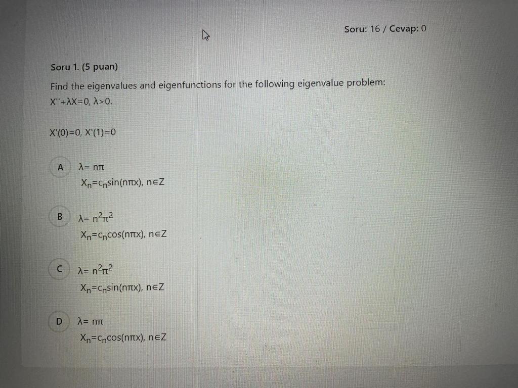 Solved Soru 16 Cevap 0 A Soru 1 5 Puan Find The Chegg