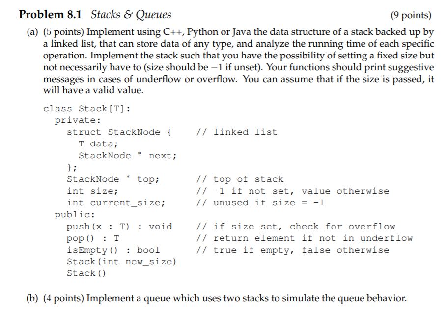 Problem Stacks Queues Points A Points Chegg